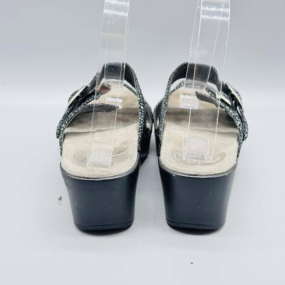 Dansko Sandals Womens 5 Black Leather Sophie Speckled Wedge Slide Buckle Strap - Picture 7 of 13